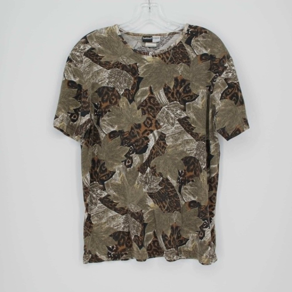 Beldoch Popper Women's Brown Leaf Leopard Print Short‎ Sleeve T-Shirt Size M